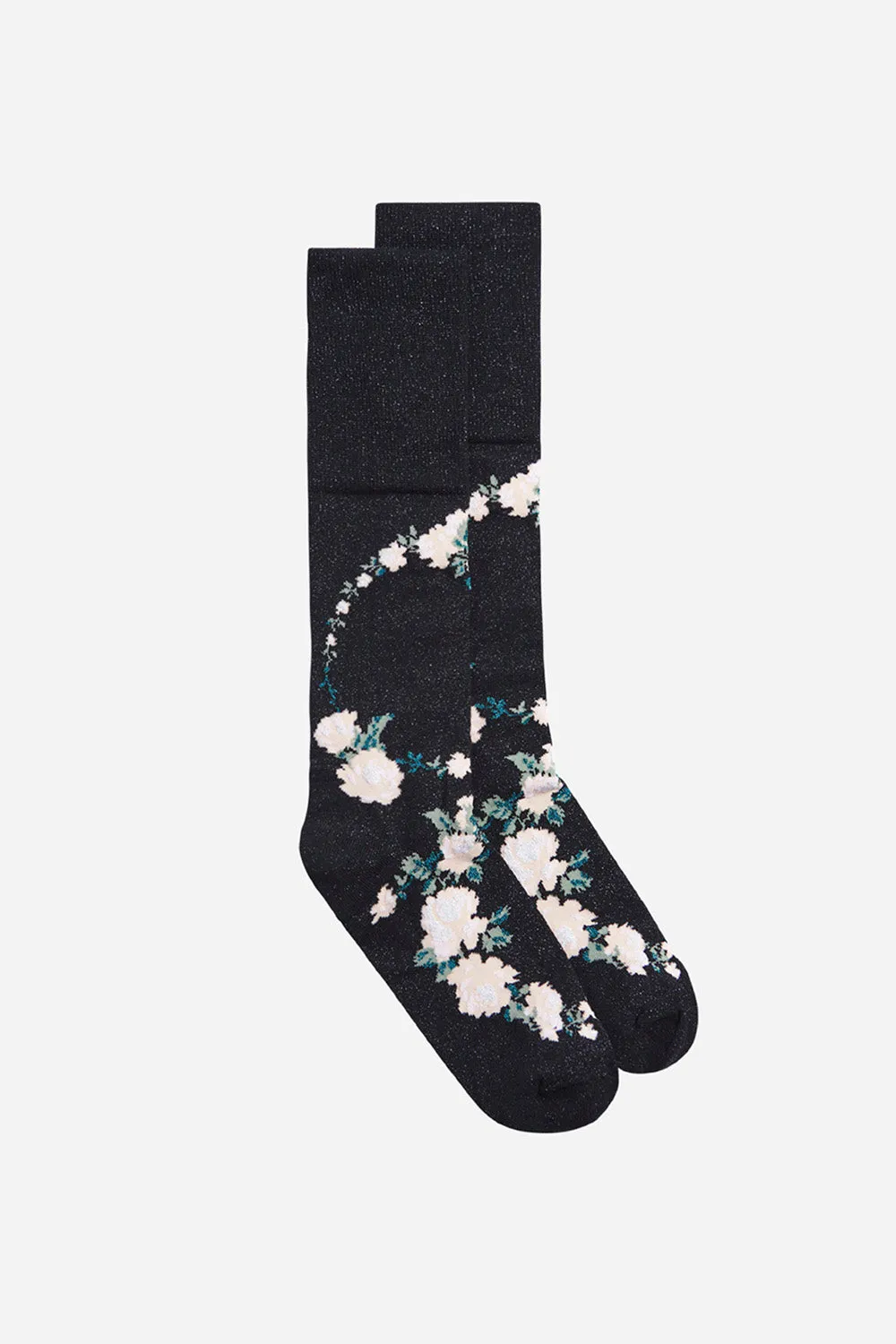 Lurex Jacquard Rosebud Socks Black