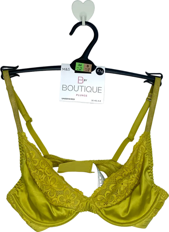 M&S Yellow Half Lace Cup Underwired Plunge Bra UK 34B