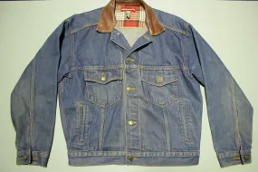 Marlboro Country Store Vintage Leather Collar Plaid Lining 90s Denim Jean Jacket