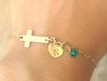 mother daughter bracelet, sideways cross bracelet, personalized cross bracelet, cross bracelet, initial bracelet, first communion gift