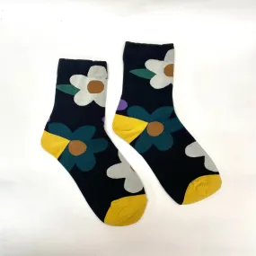 Multi Color Floral Print Socks - Black