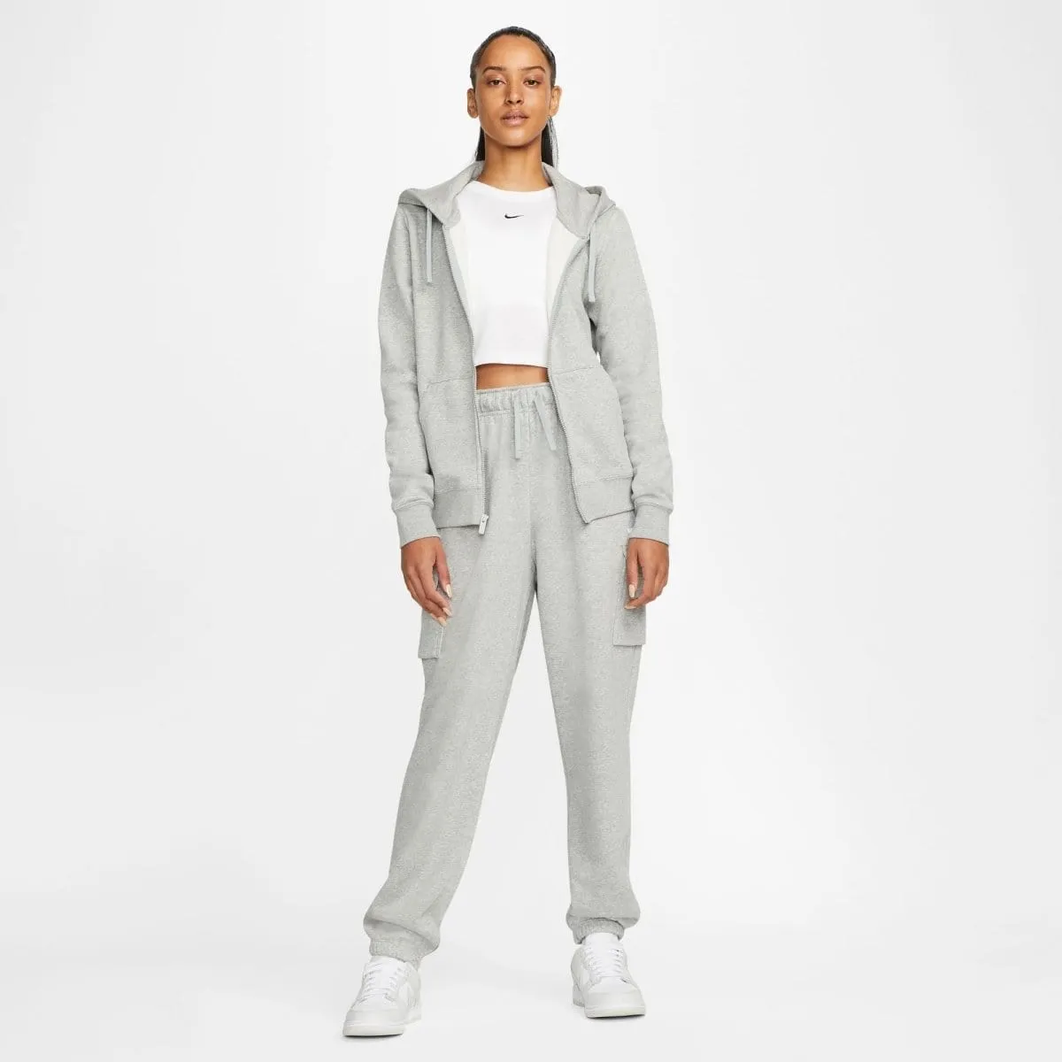 NIKE WOMEN'S SPORTSWEAR CLUB FLEECE GREY FULL-ZIP HOODED JACKET