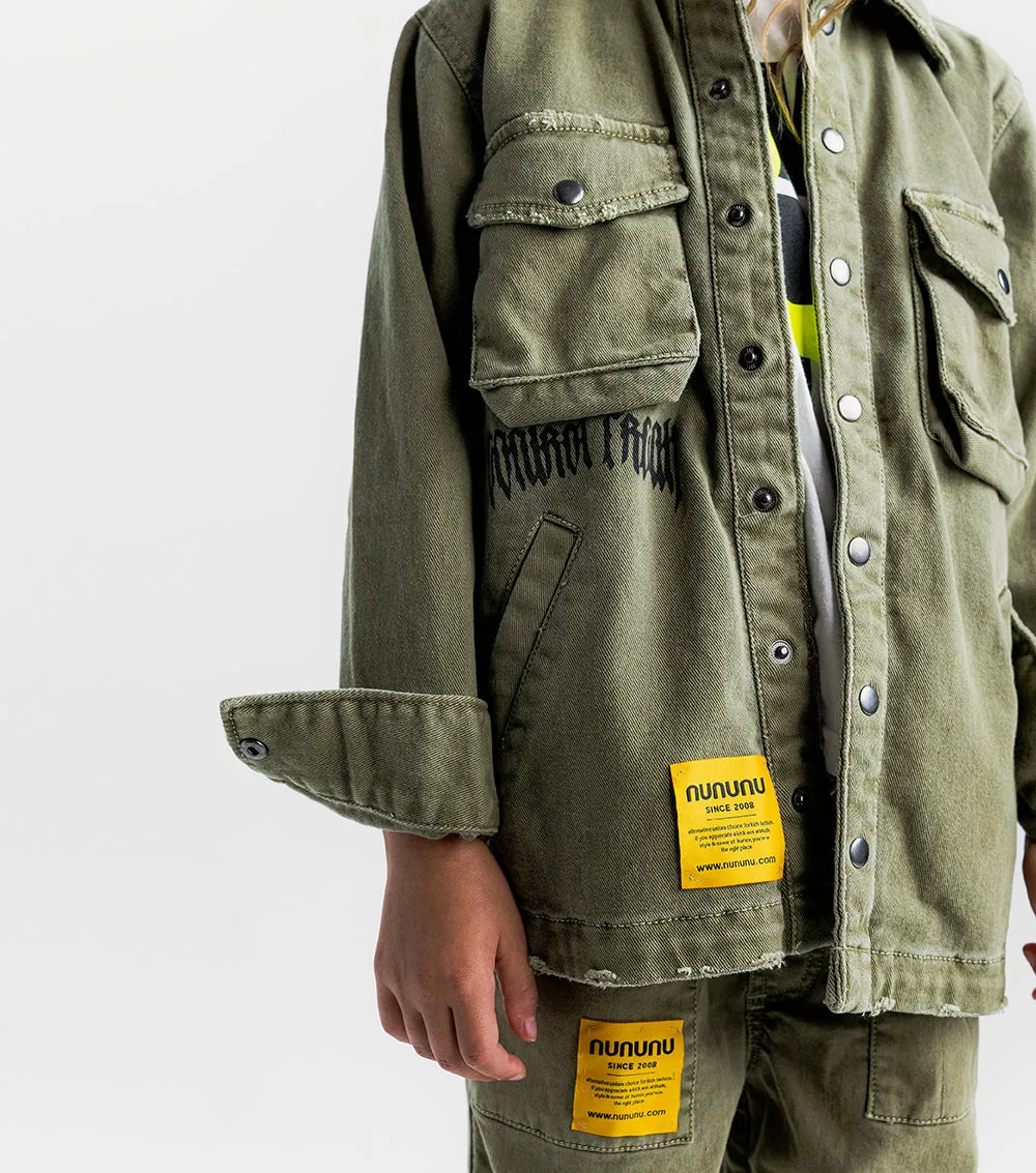 NUNUNU SS24 SAFARI SNAP SHIRT in Olive