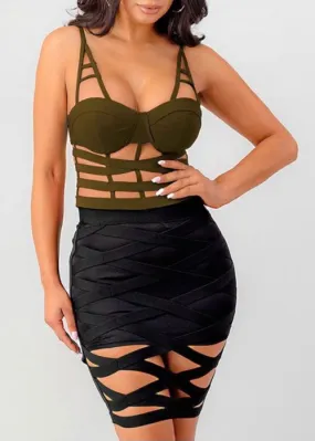 Oh Yes Fashion Element Caged Top (Olive) D6970