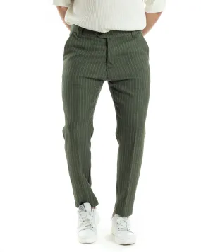 Pantaloni Uomo Gessati Viscosa Tasca America Rigato Classico Abbottonatura Allungata Casual Verde GIOSAL-P6037A