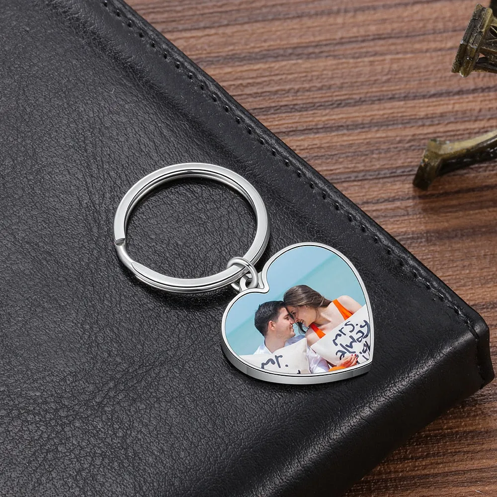 Personalized Engraved Name And Heart-Shape Photo Keychain