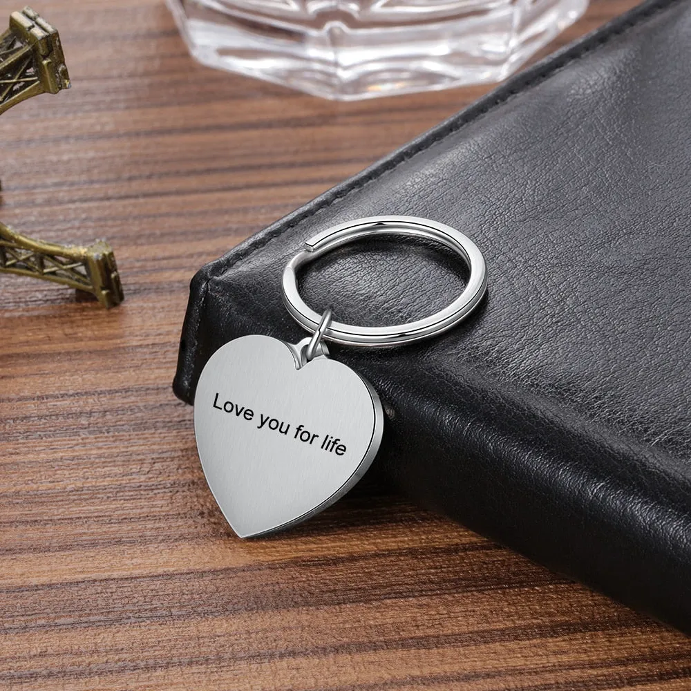 Personalized Engraved Name And Heart-Shape Photo Keychain