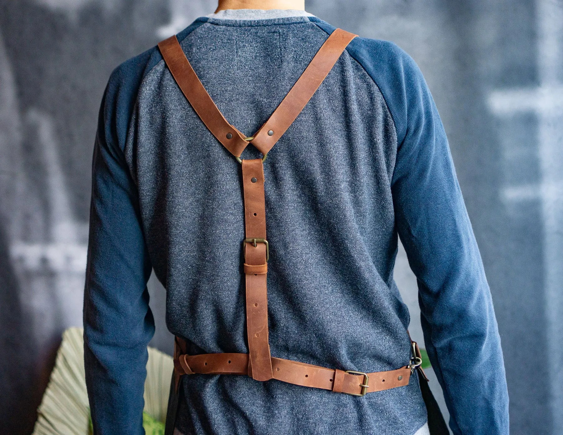 Personalized Workshop Apron | Waxed Olive Сanvas & Brown Leather