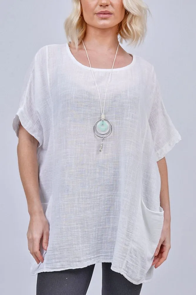 Plain Pockets Cotton Necklace Top