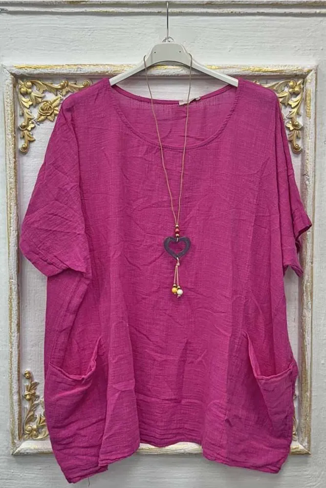 Plain Pockets Cotton Necklace Top