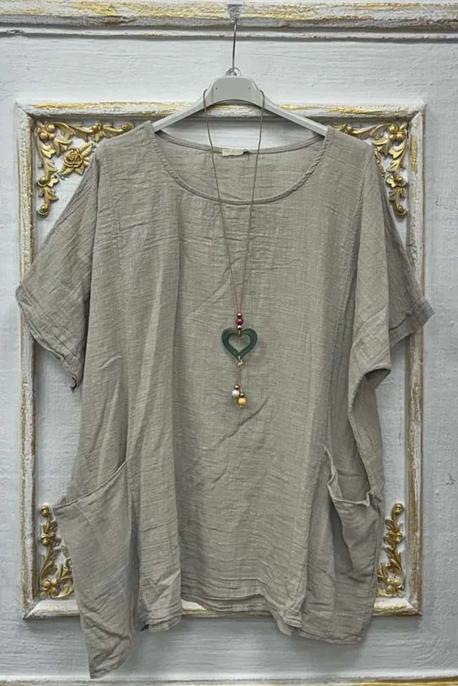 Plain Pockets Cotton Necklace Top