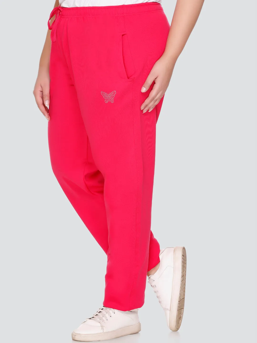 Plus Size Winter Fleece Track Pants For Women - Pink