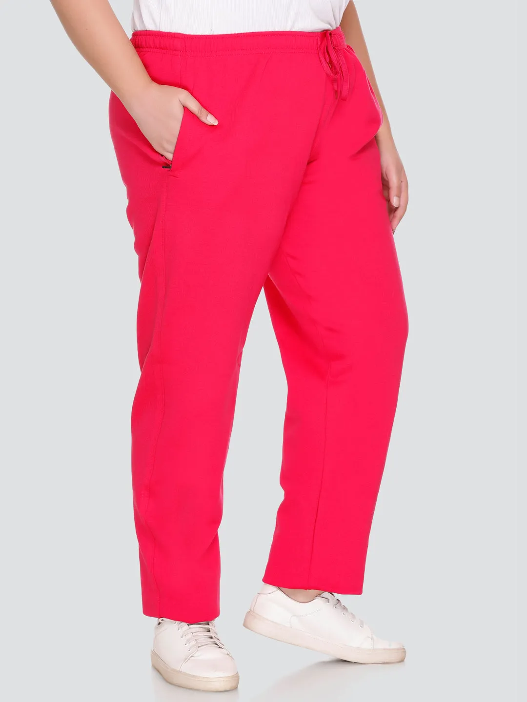 Plus Size Winter Fleece Track Pants For Women - Pink