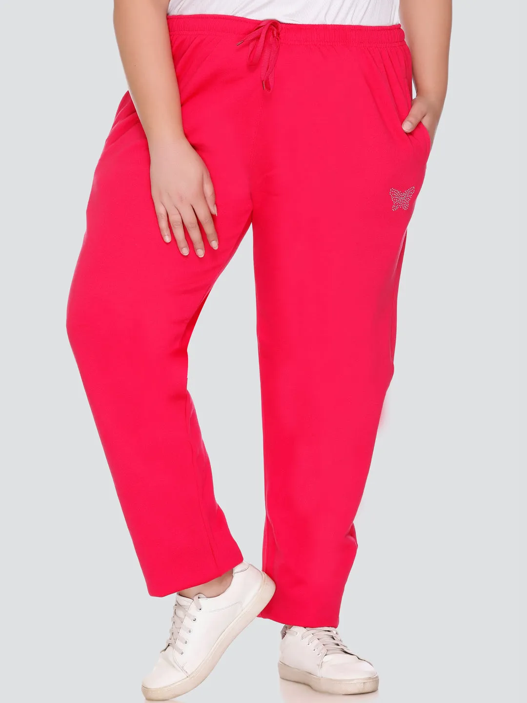 Plus Size Winter Fleece Track Pants For Women - Pink