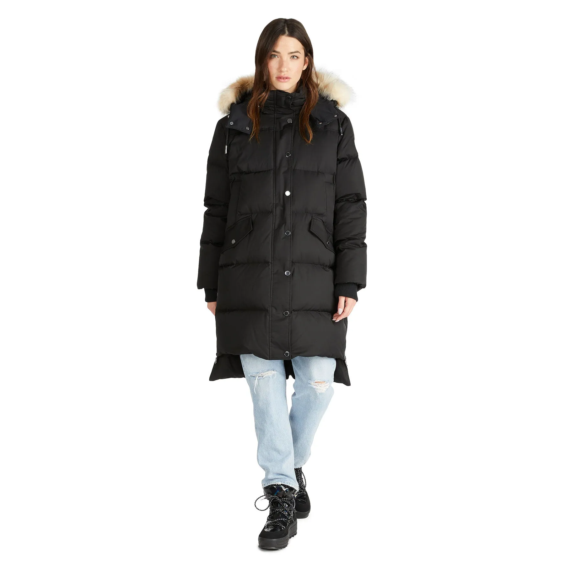 Reyna Women's Long Puffer w/ Faux Fur Trim