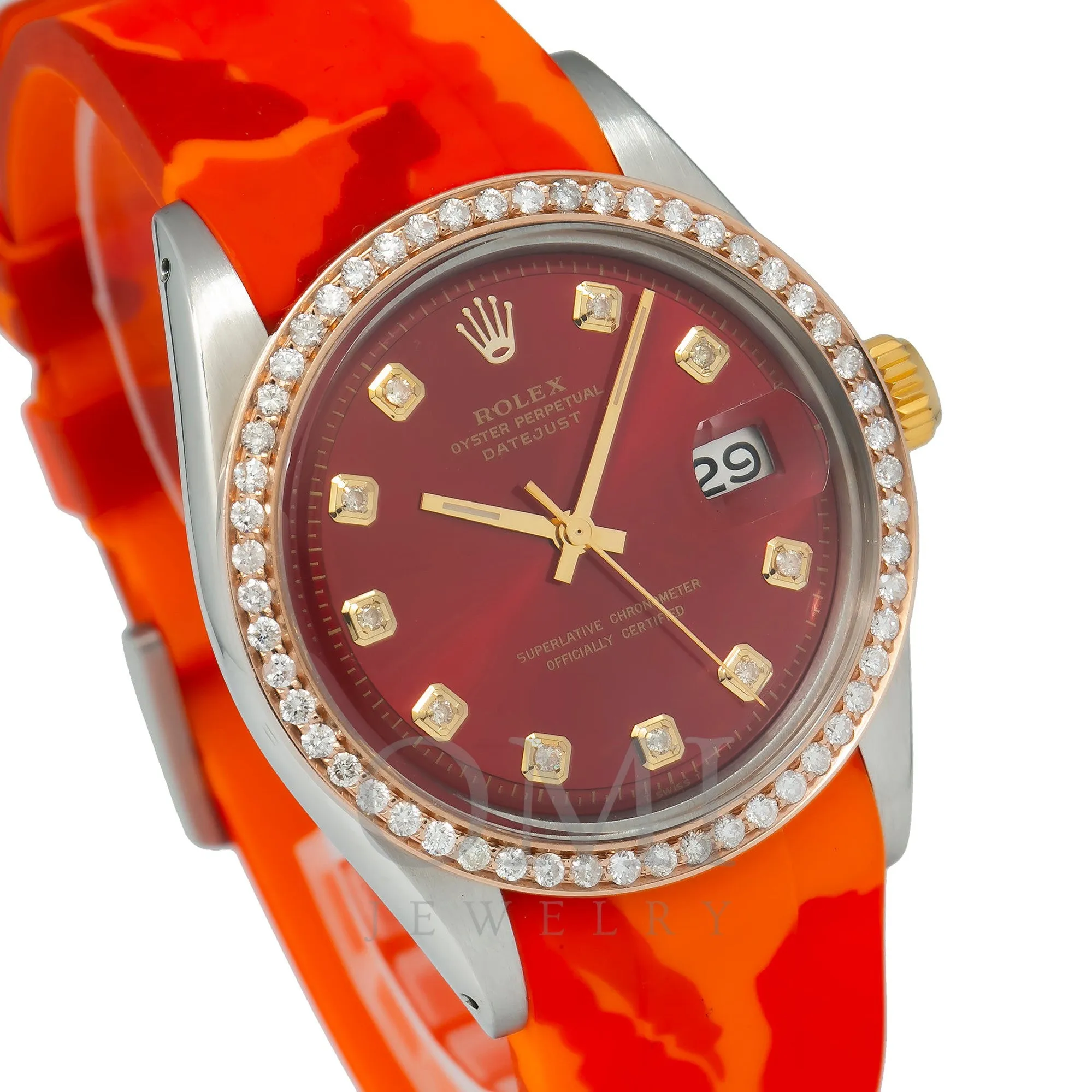 Rolex Datejust 1603 36MM Red Diamond Dial With Diamond Bezel