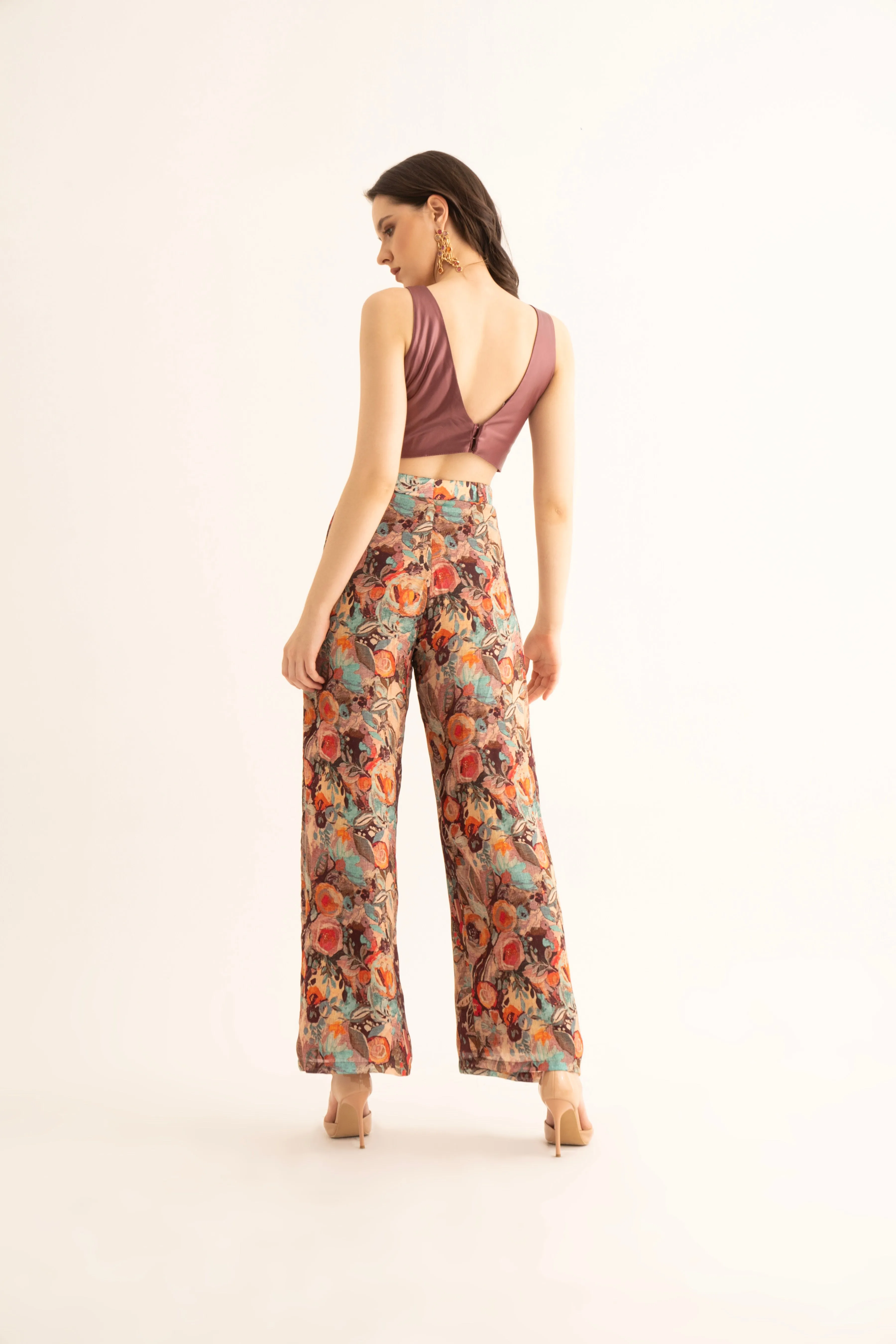 Smudged Floral Chinon Pants