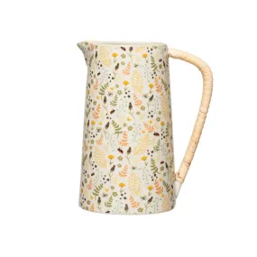 Stoneware Pitcher with Rattan Wrapped Handle