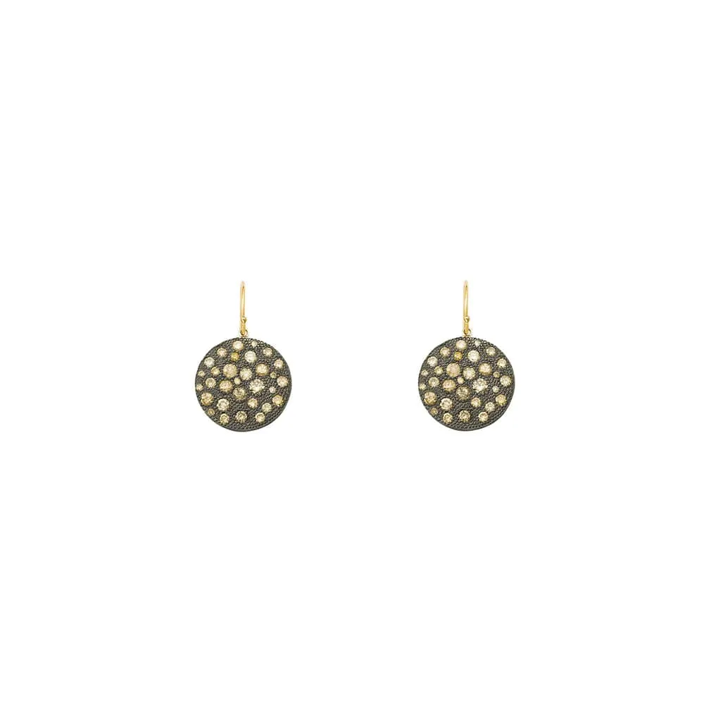 SUNEERA BLACK RHODIUM AND STERLING SILVER CLOVE CHAMPAGNE DIAMOND DISC EARRINGS