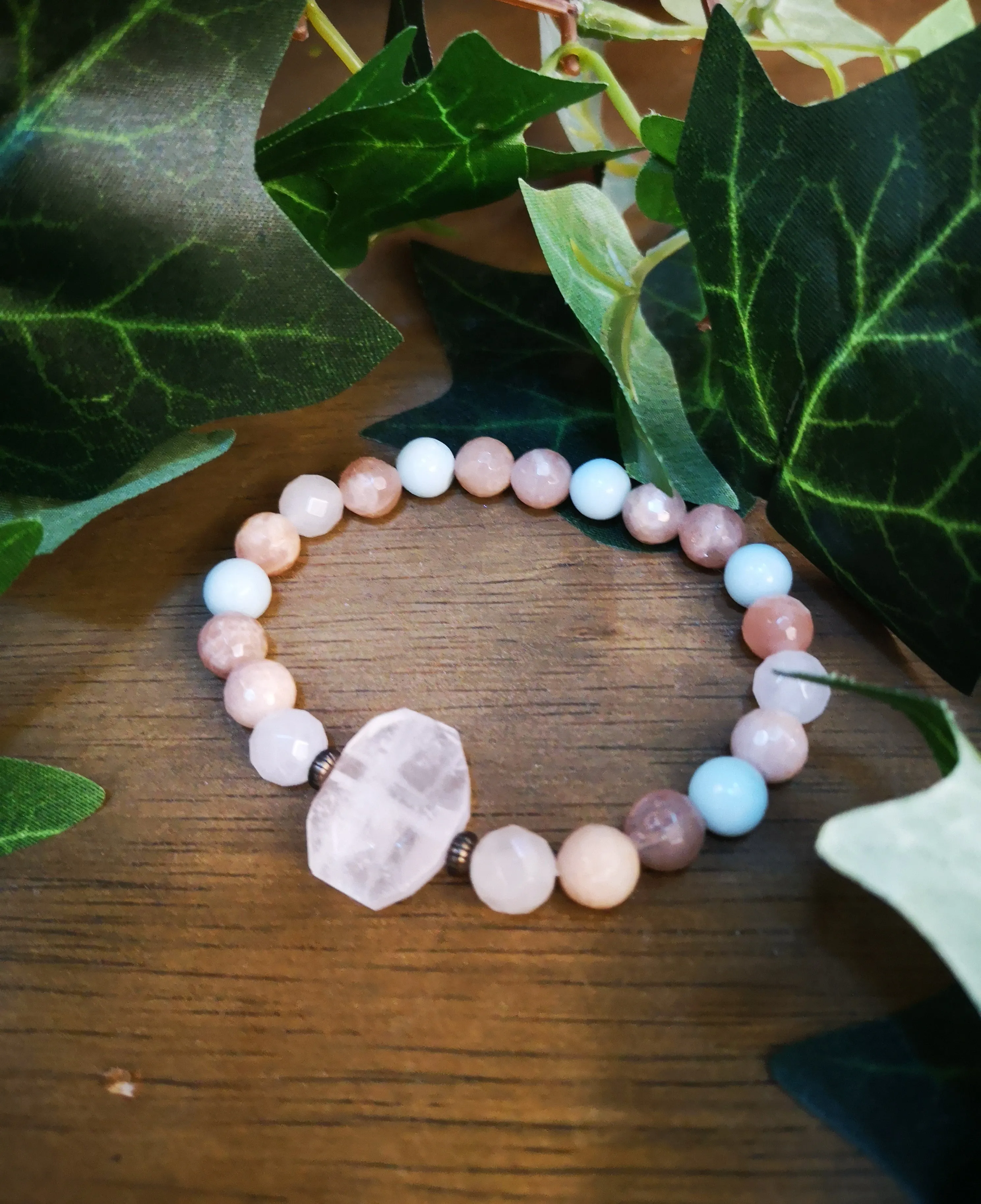 Sunstone, Rose Quartz, Amazonite Single Mala Bracelet