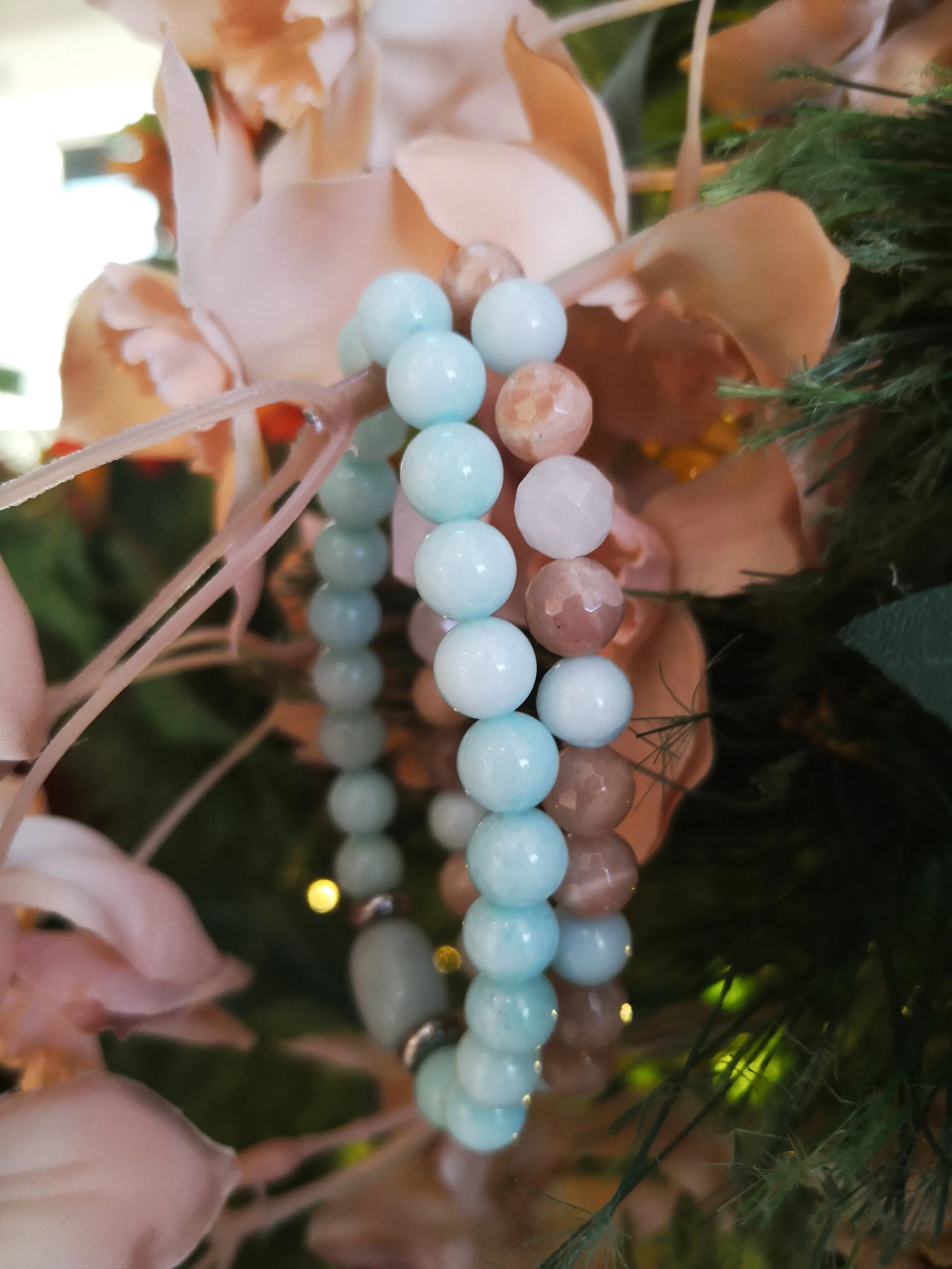 Sunstone, Rose Quartz, Amazonite Single Mala Bracelet