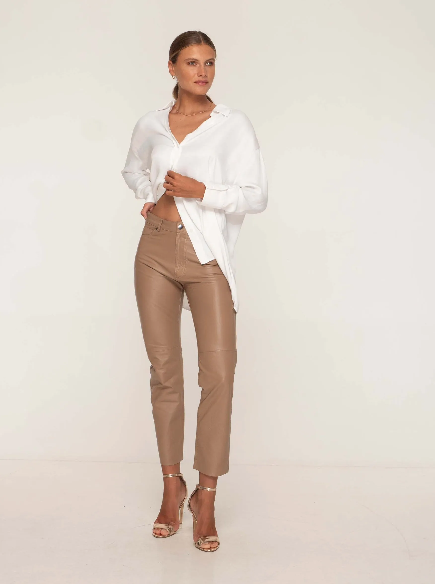 TATE LEATHER PANT - SESAME