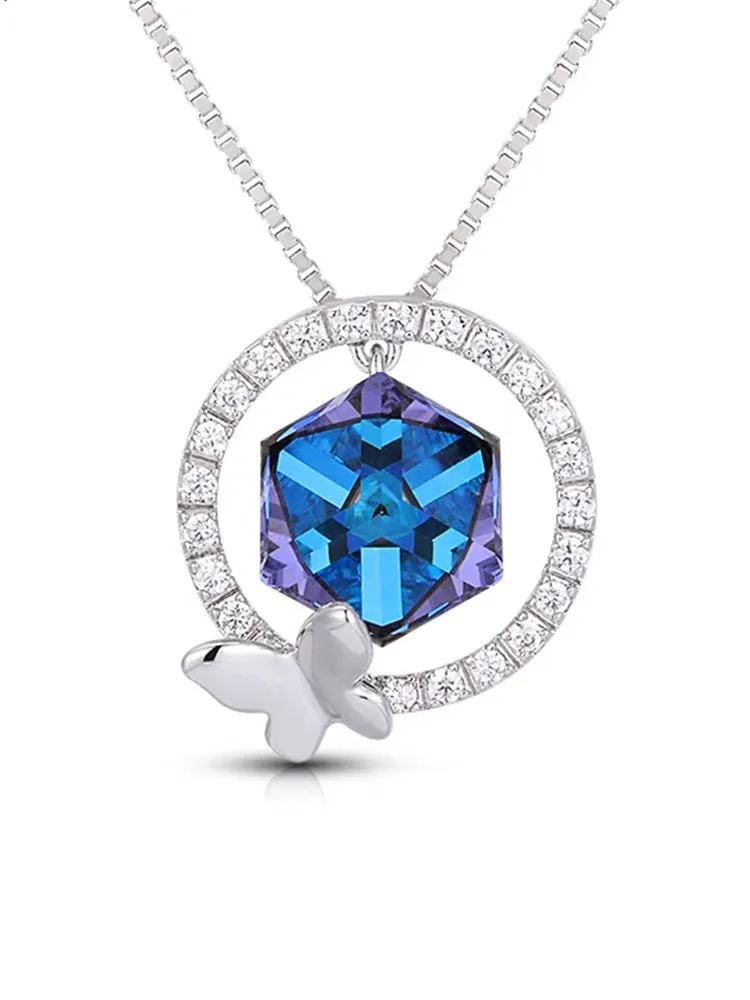 The dangling cubic Swarovski Crystal rounded with butterfly