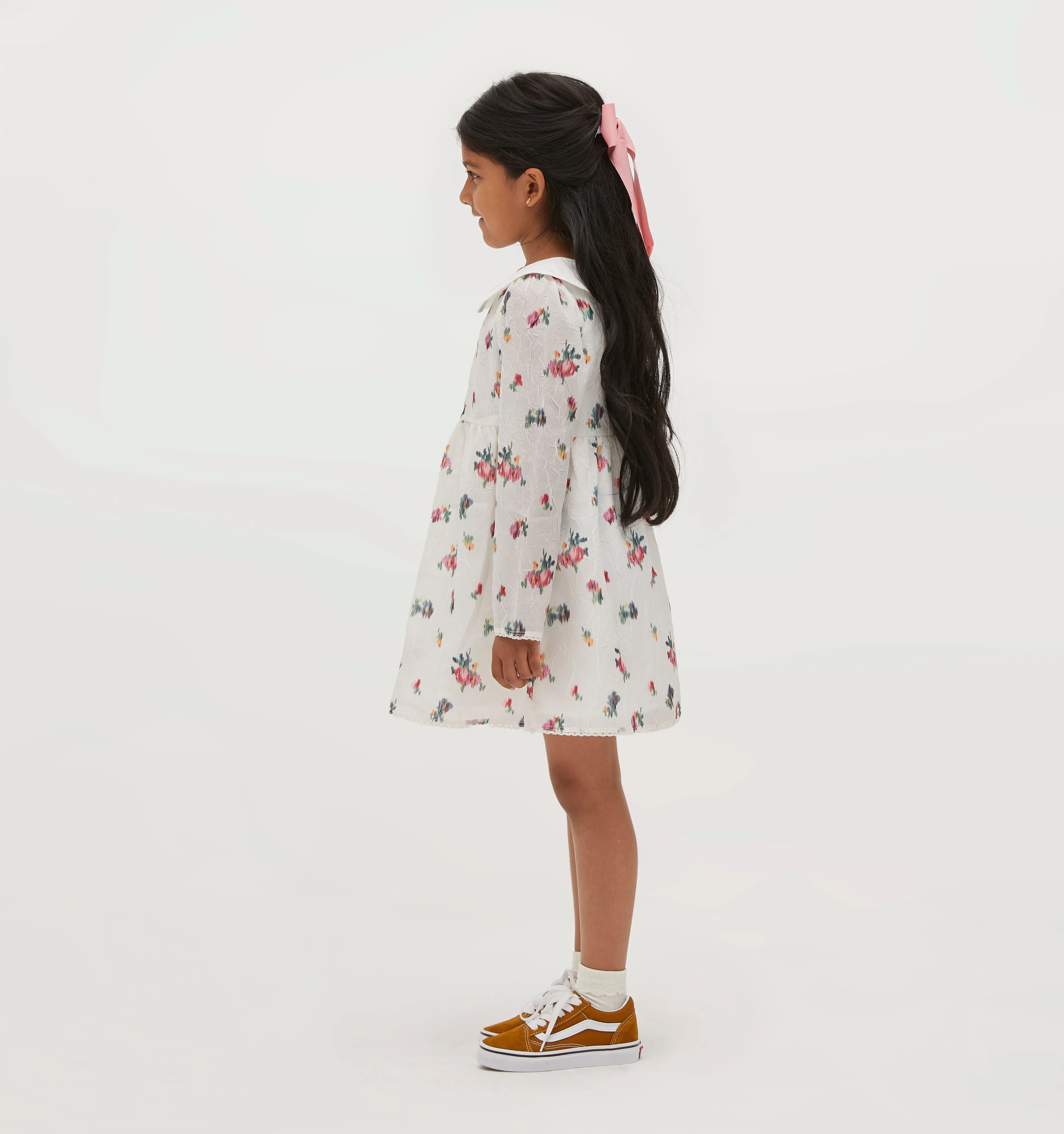 The Tiny Lottie Dress - Ivory Ikat Floral Crushed Taffeta