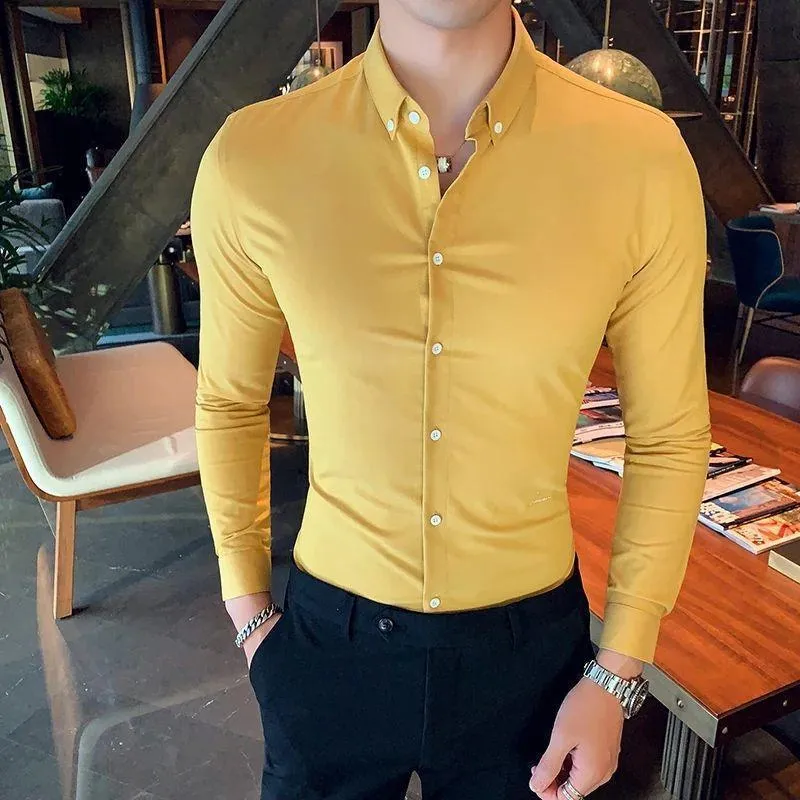 Trybuy Trendy Fashionable Branded yellow Cotton Button-Up Shirt For Men