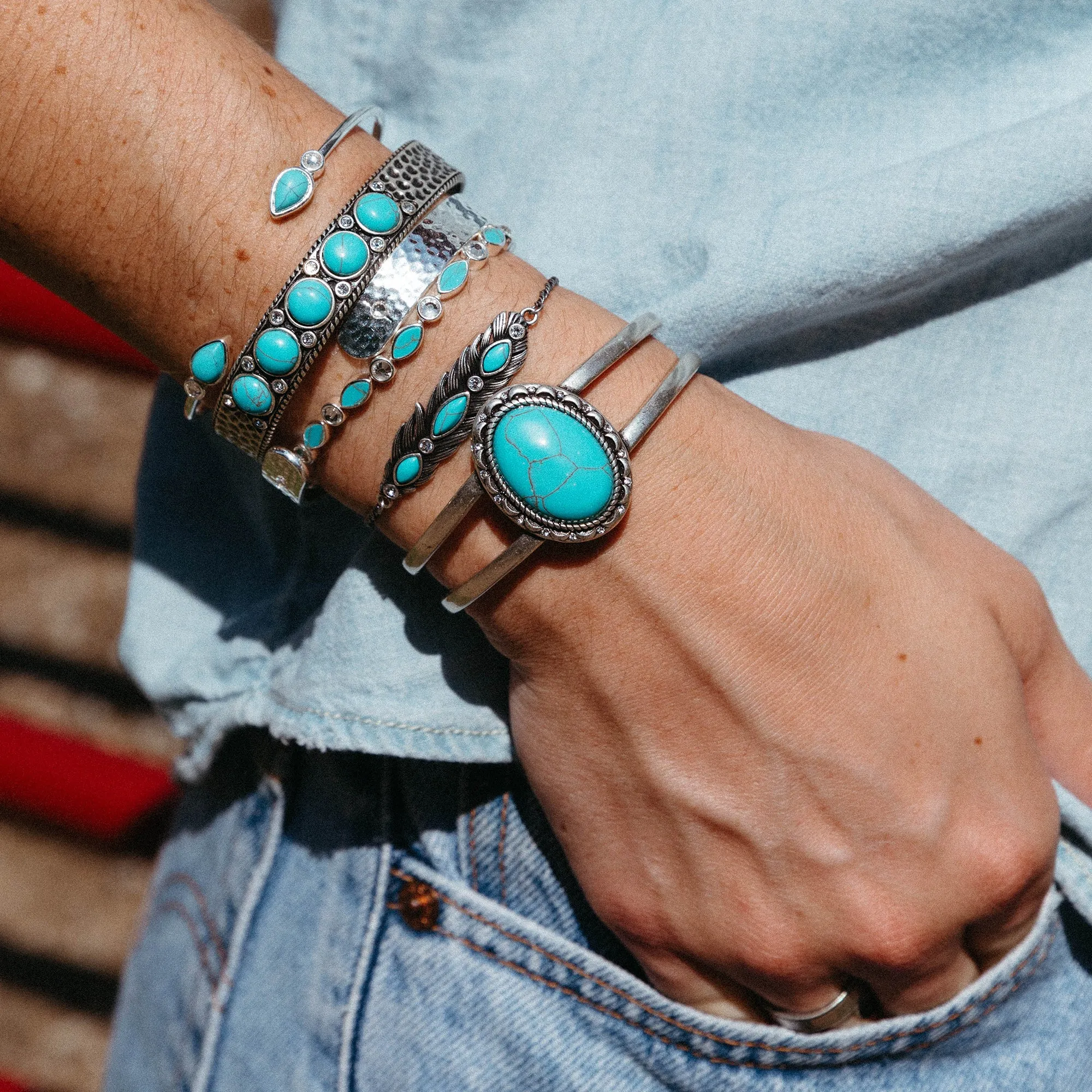 Turquoise and Crystal Flex Cuff