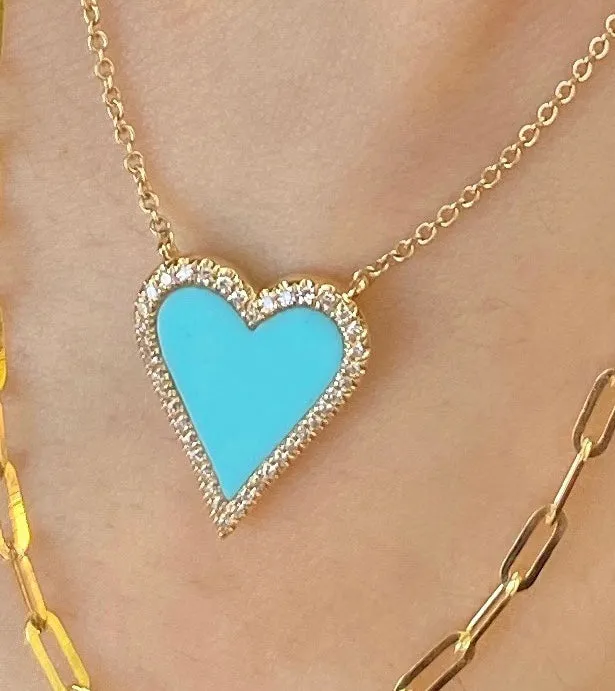 Turquoise Diamond Heart Necklace