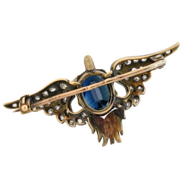 Victorian 15kt/Sterling Sapphire   Diamond Swan Pin