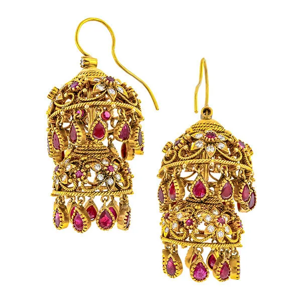 Vintage Indian Ruby & Diamond Earrings