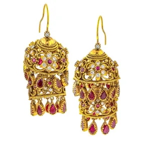 Vintage Indian Ruby & Diamond Earrings